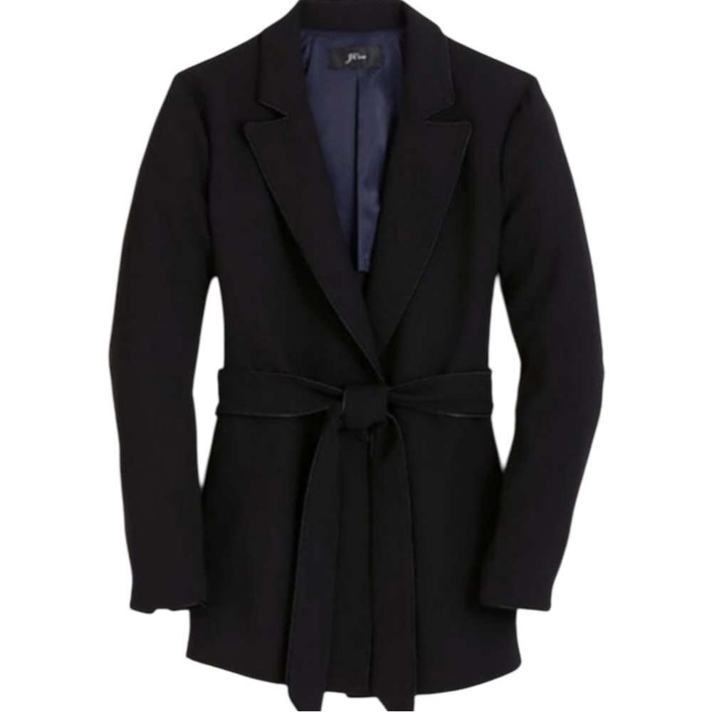 J Crew Wrap Belt Blazer Jacket Coat in Black Italian Blanket Wool with Pockets - Picture 4 of 14